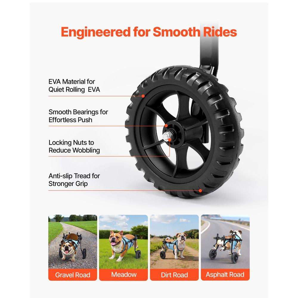 Lightweight Dog Cart with Shock-Absorbing Wheels, Adjustable Wheelchair for Disabled Pets Up to 33lbs