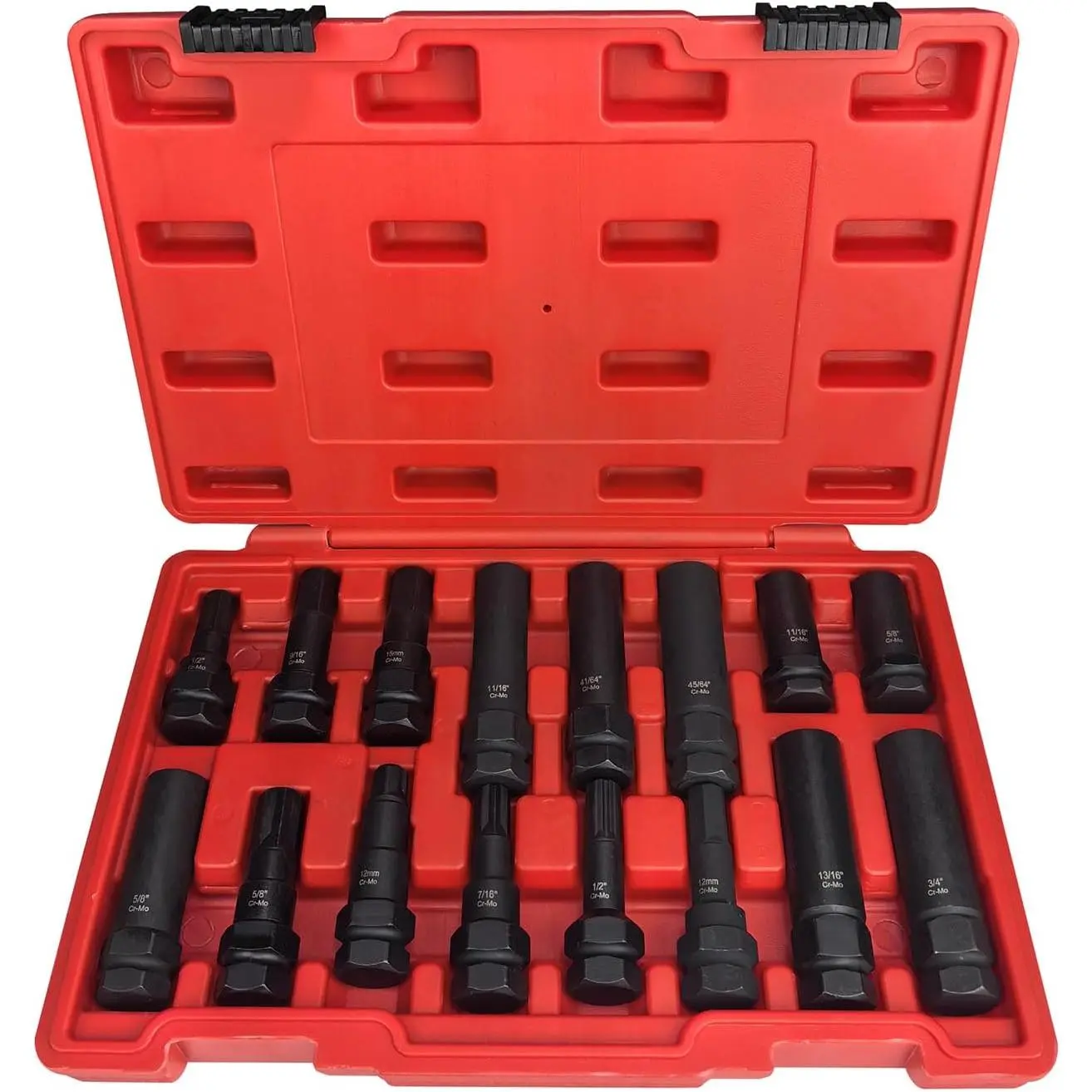 16pc Locking Lug Nut Master Key Set, SAE & Metric Wheel Lock Removal Kit for Removing Locking Spline Star Hex and Fluted Hex Lug Nuts, Lug Nut Remover Set for Mechanics and More