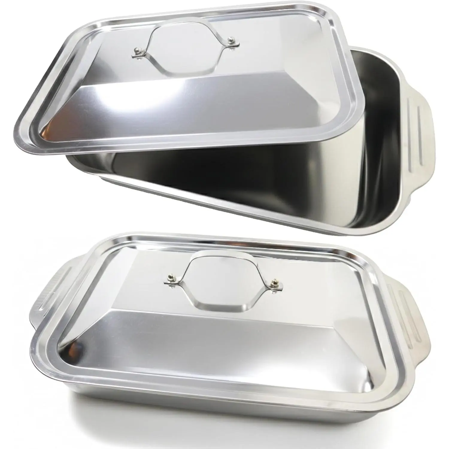 2 Sets Stainless Steel Lasagna Baking Pans with Lids, 16.2 x 9.7 Inch Deep Rectangular Pans with Handle, Dishwasher Safe for Casserole, Brownies, Cake, Bread Loaf Baking