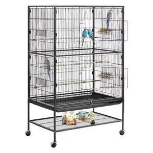 VEVOR Bird Cage, 18x 18x 30 inch, Open Flat Top, Wrought Iron Bird Flight Cage with Perches, Slide - Out Tray and Plastic Feeders, Casters, for Parrot, Blue Tit, Cockatiel, Canary, Budgerigar, Conure