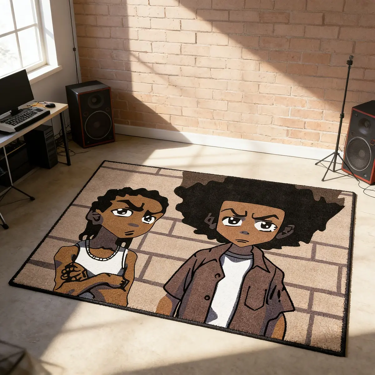 The Boondocks Anime Character Theme Carpet, American Street Style Living Room Mat, Retro Animation Bedroom Bedside Rug, Anti-Slip Durable Studio Decor, Cartoon Pattern Non-Slip Rug, Home Decor Mat, Area Rugs