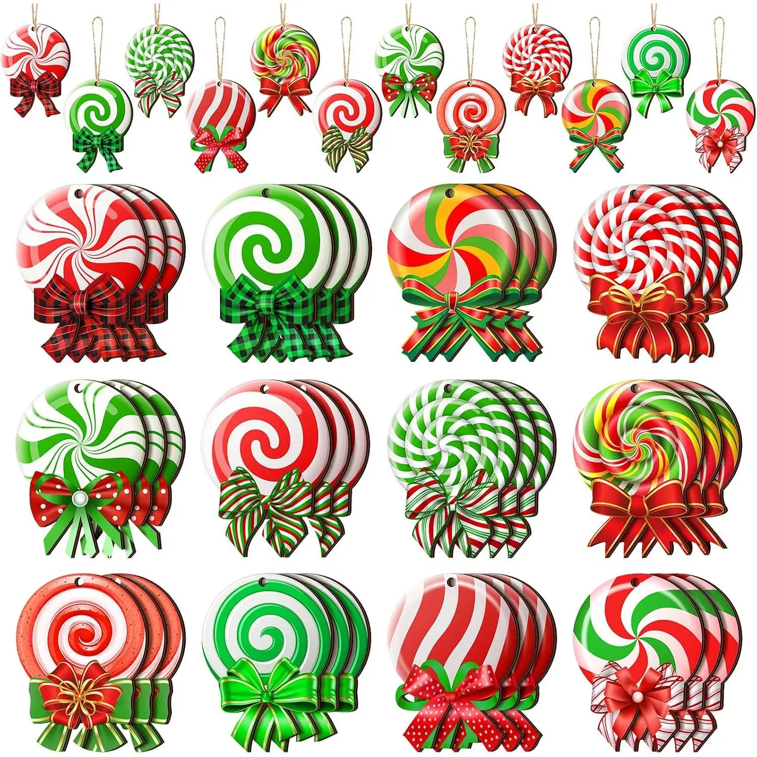 36 count Peppermint Christmas Tree Ornaments Colorful Peppermint  Ornaments  Candy Christmas  Decorations with Ropes for Xmas Candy Party