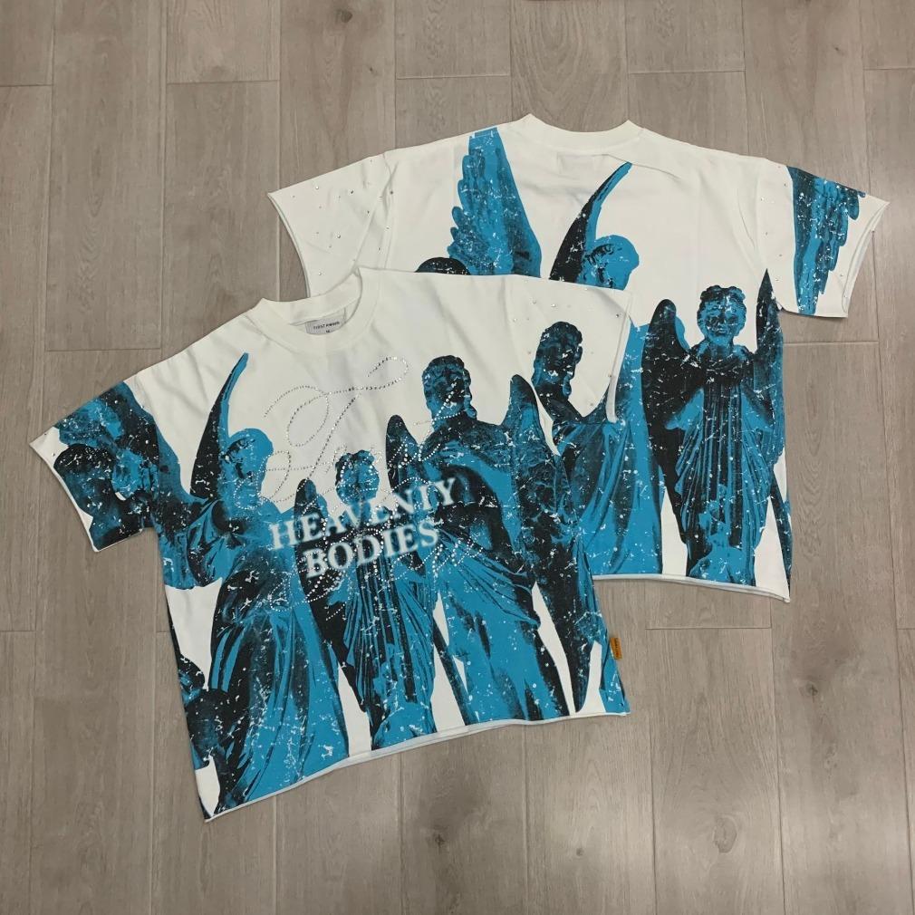 First Row Streetwear Vintage Washed Diamond Rhinestone Cropped Tee Y2K Retro Hip Hop Bling Shiny Graphic Oversized Loose Fit Crew Neck Short Sleeve Pure Cotton Viral Trendy Casual Daily Couple Matching Summer Streetwear Must Have Top For Men Unisex