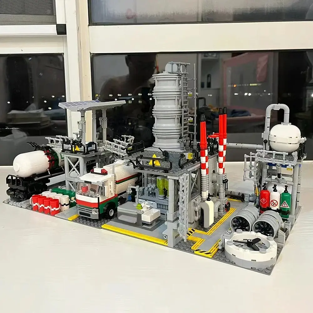 Three-In-One Chemical Plant Lab Model Blocks, Gas Storage Transport Components, Movable Valve Pipe Bricks, Creative Decorative Toy, Gift