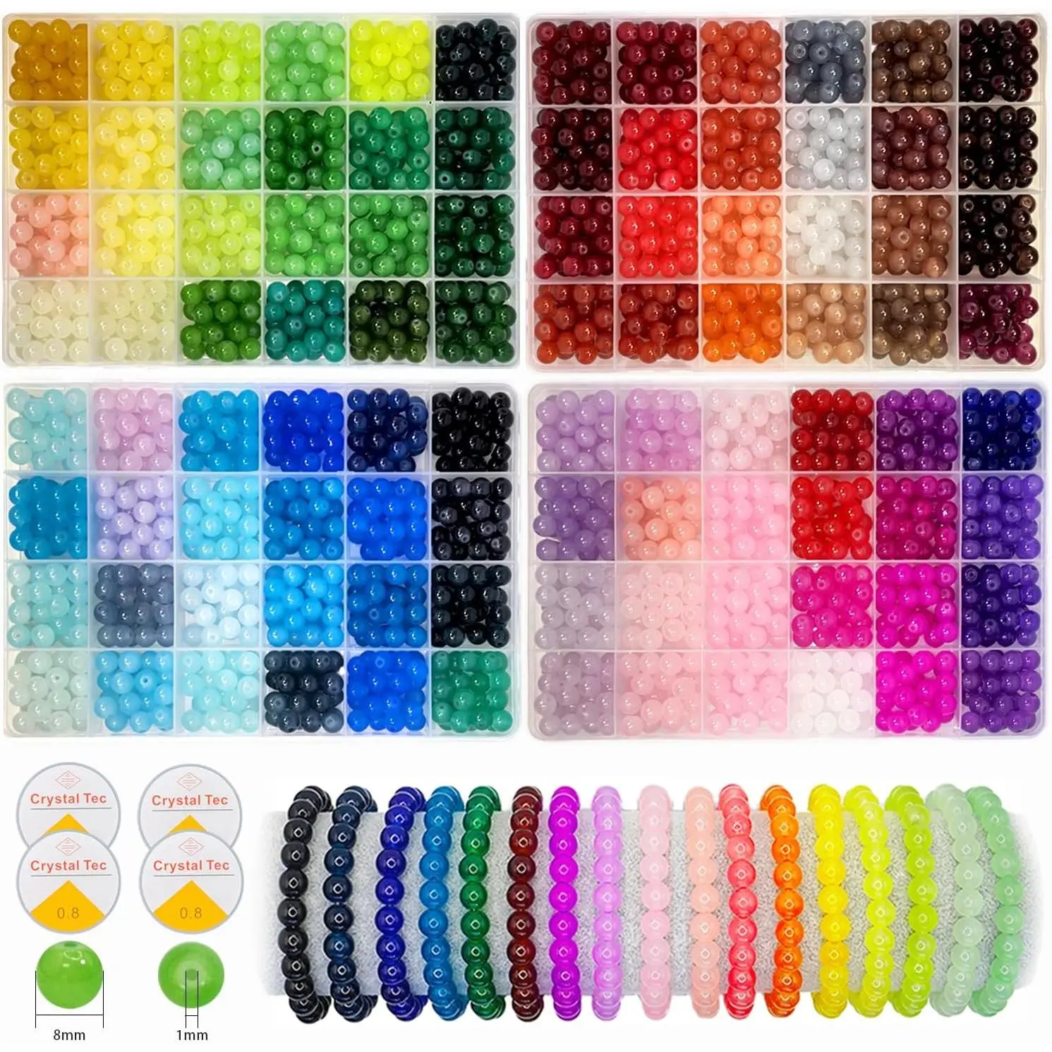 2500 count 8mm Glass Beads Bracelet Making Kit, 96 Colors  Beads for  Making, 4 Box Round Beads Suitable for Beginners