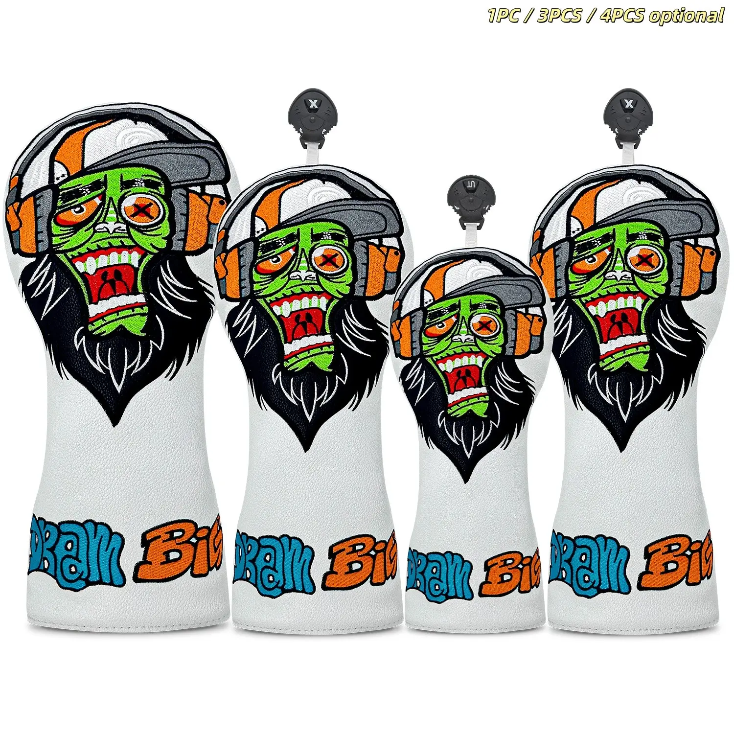 Cartoon Embroidery Golf Wood Headcovers Set, Thickened Waterproof PU Golf Club Protector, Unisex Cool Golf Accessories, Essential Golf Accessory