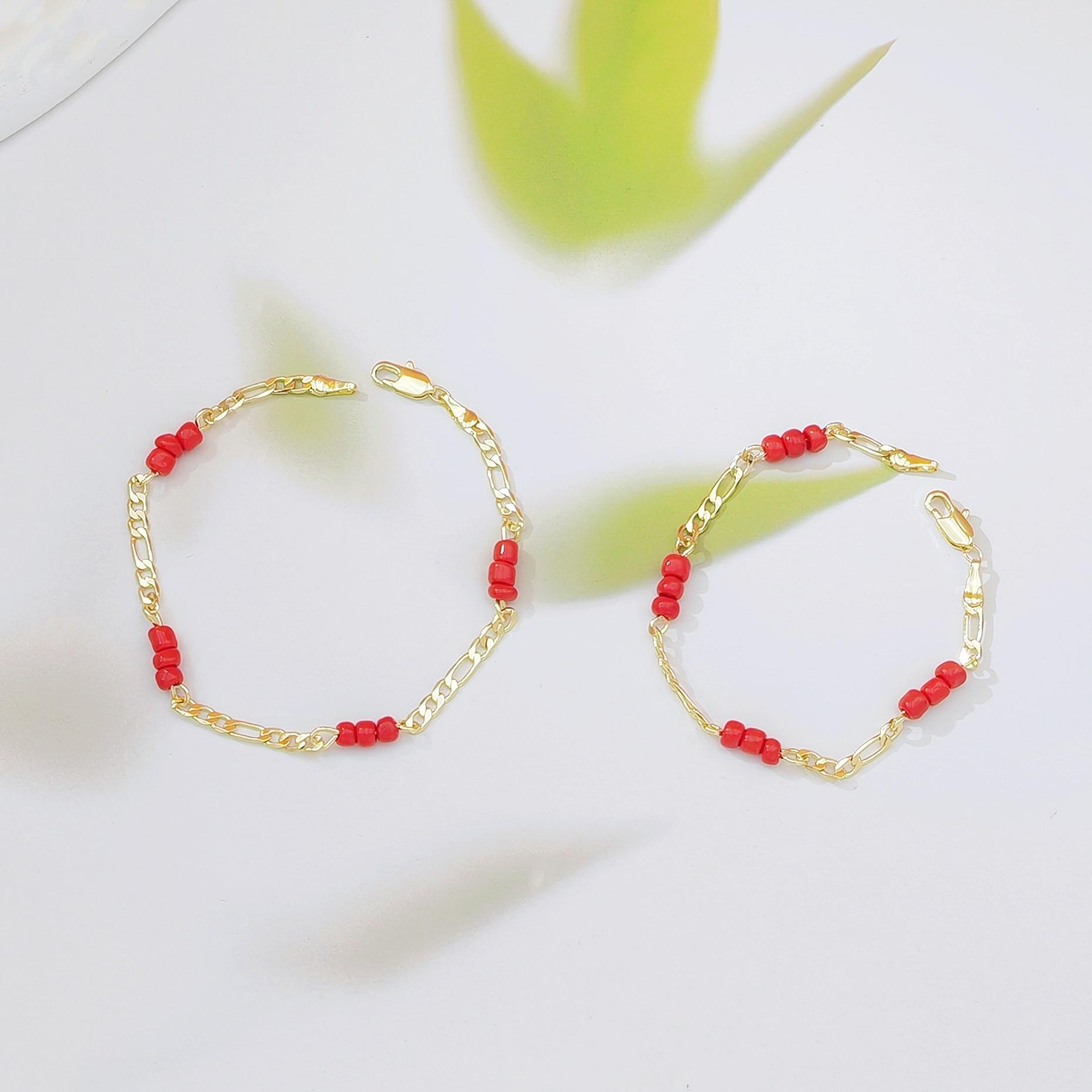 Dainty Red Beaded Gold BraceletTrending Y2K Aesthetic Minimalist Chain Bracelet for Women Handmade Stackable Waterproof Non Tarnish Jewelry for Daily Wear Birthday Gift