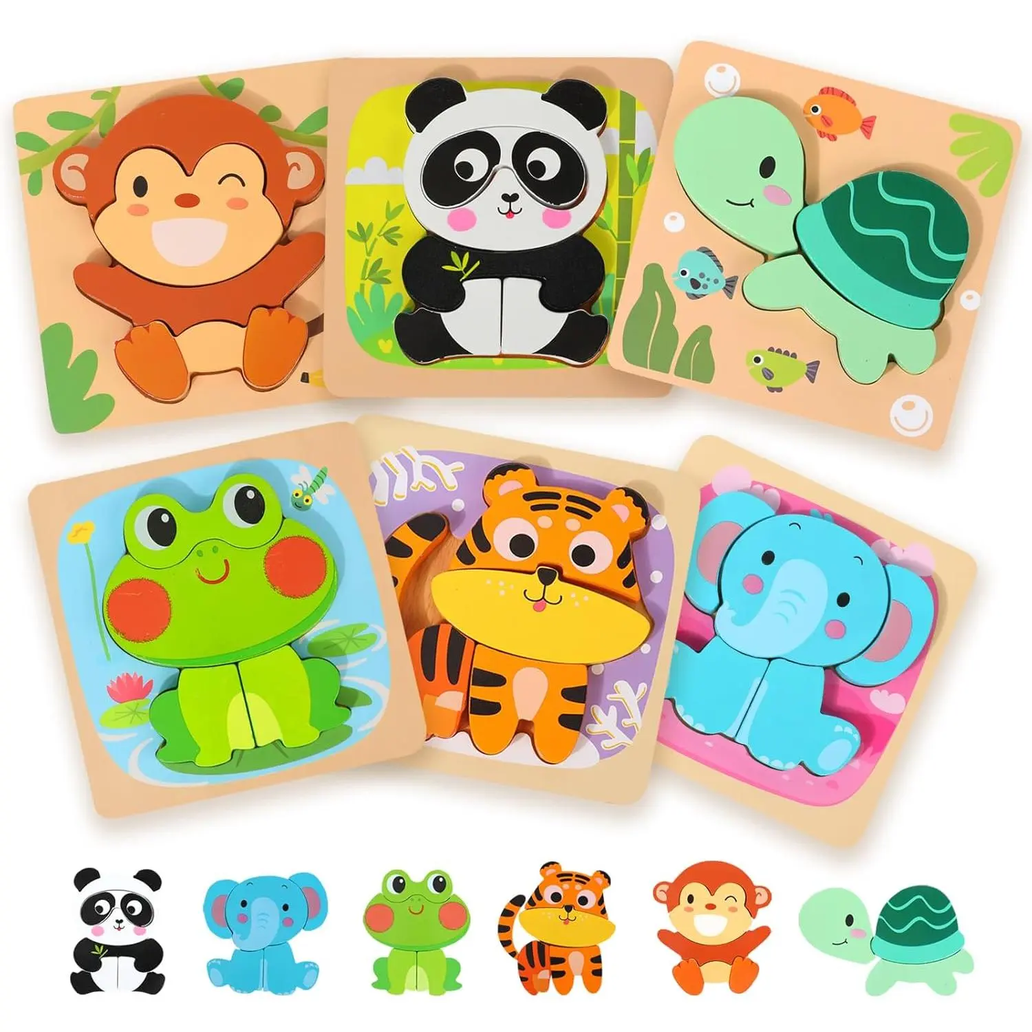 Wooden Puzzles for Toddlers 2-4, 6 Pack Animal Shape Puzzle Montessori Toys for 1 2 3 Year Old, Educational Learning Toys for Girls Boysfidget toys