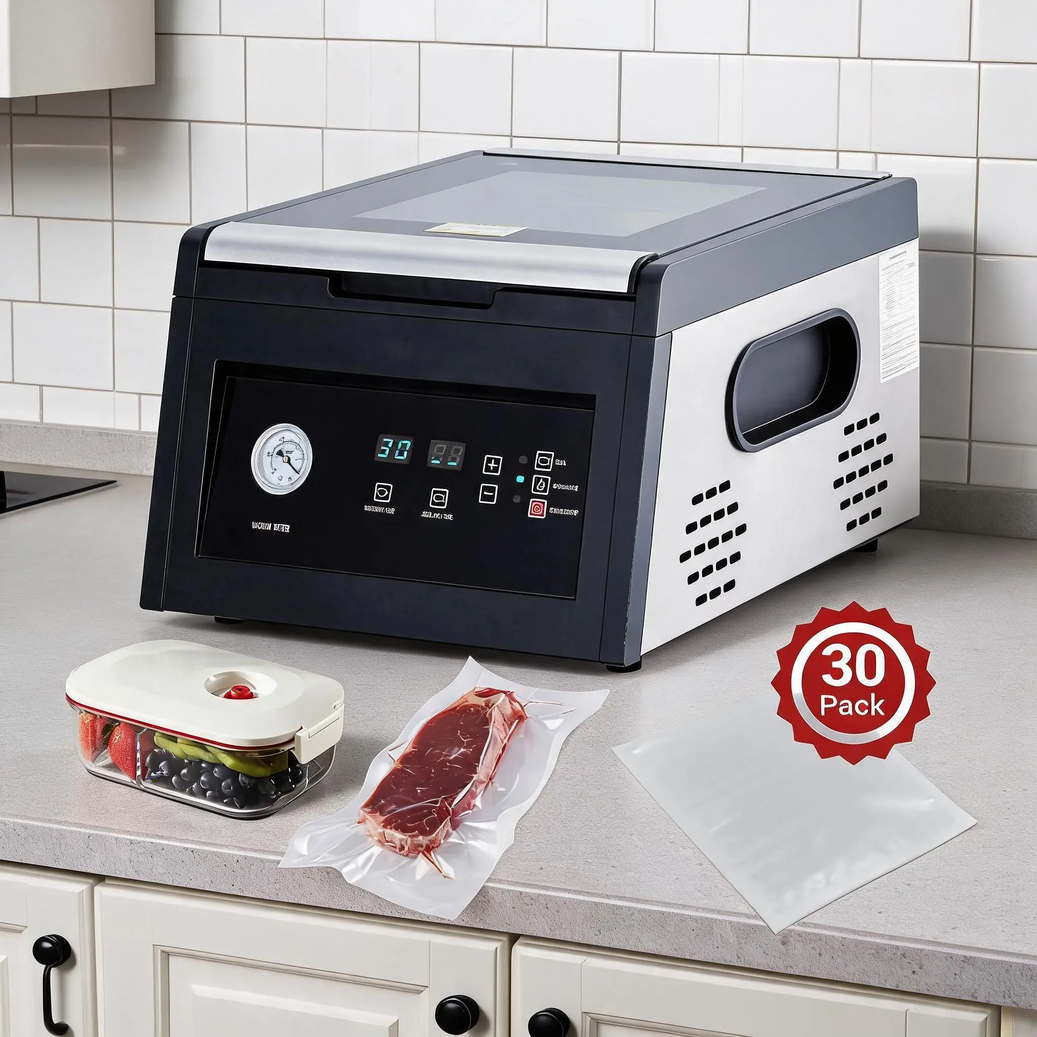 1700W Chamber Vacuum Sealer with Marinade Safe Function, Oil-Free Dry Pump, 11.5" Sealing Length, Liquid-Safe Food Preservation, 30 Included Bags
