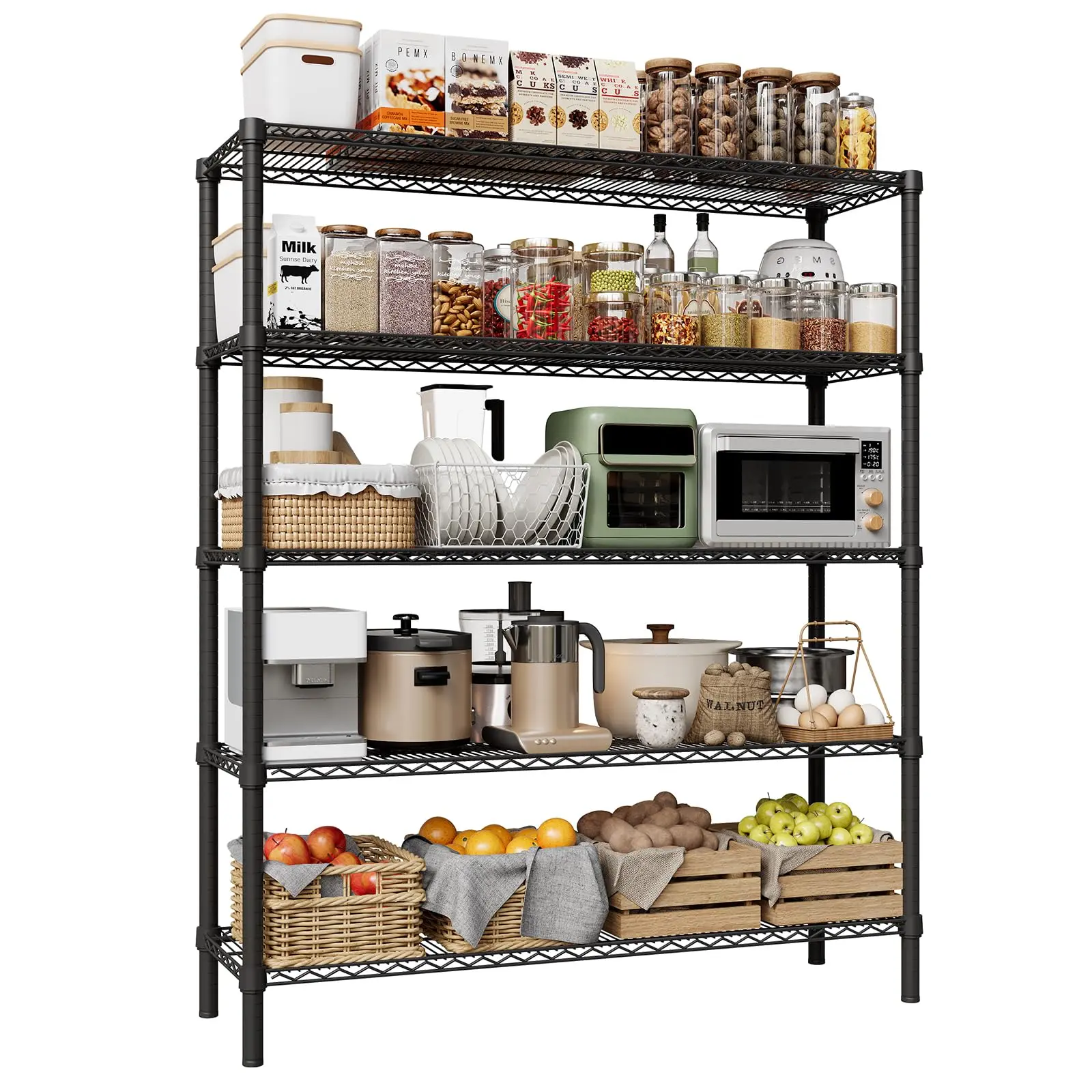 5-Tier Metal Shelving Unit Heavy Duty 3300LBS Carbon Steel Storage Rack Adjustable Wire Shelf for Garage Kitchen Warehouse Organization