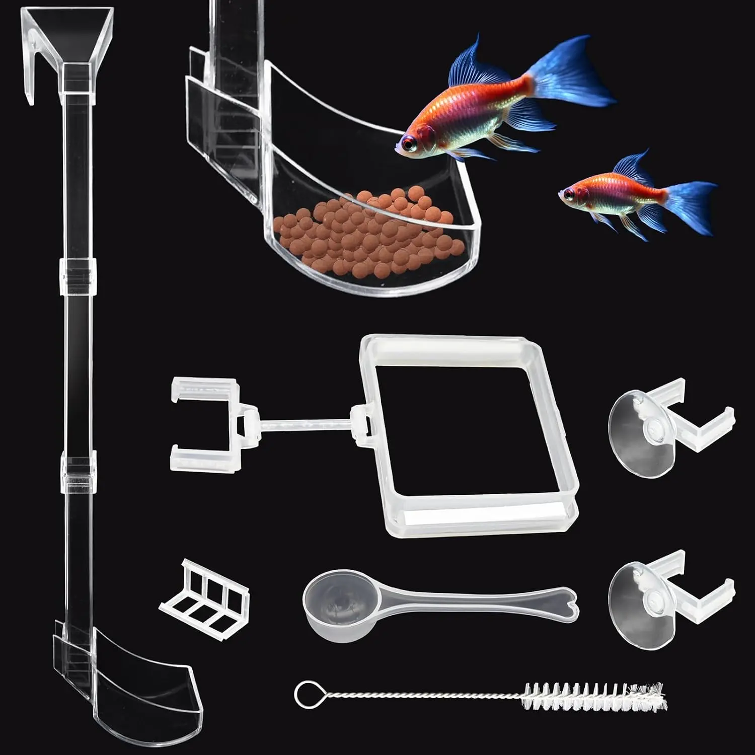 Shrimp Feeder Tube and Dish Set - Aquarium Fish Feeder with Feeding Ring and Cleaning Brush -   Scattering
