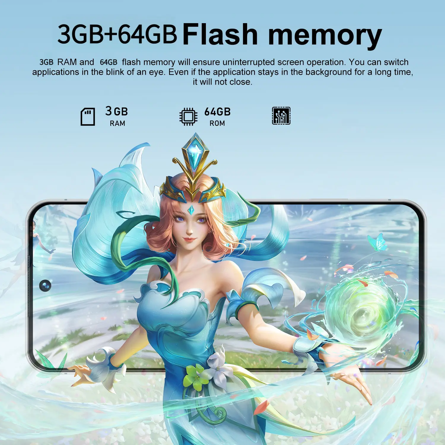 Slim Large Screen Smartphone, 6.8 Inch Display, 4g Full Network, 4GB+64GB, Dual Sim, Android Os, USB PD Charging, Energy Efficient