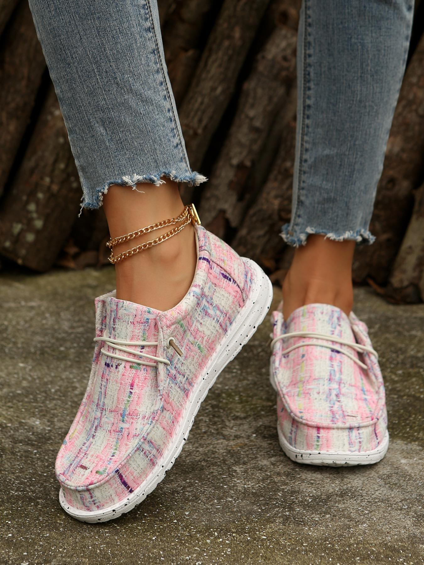 Women's Fashionable Plaid Pattern Lace Up Low Top Sneakers, Walking Shoes, Casual Comfortable Round Toe Shoes for Daily Wear, Female All-match Shoes for Daily Wear