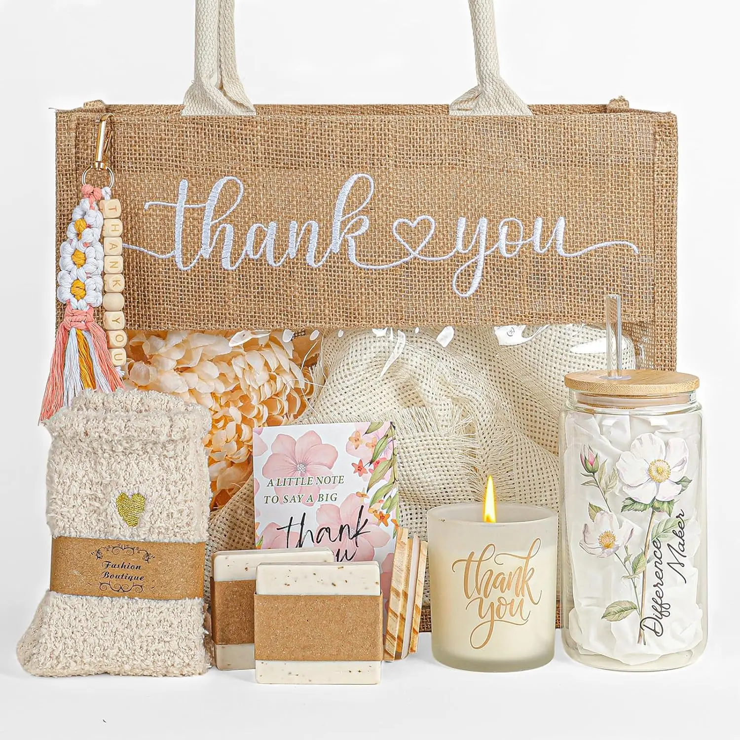 Thank You Gifts for Women,Teacher Employee Appreciation Gift,Thank You Gift Basket for Coworkers Nurse Friends with Tote Bag Tumbler Candle