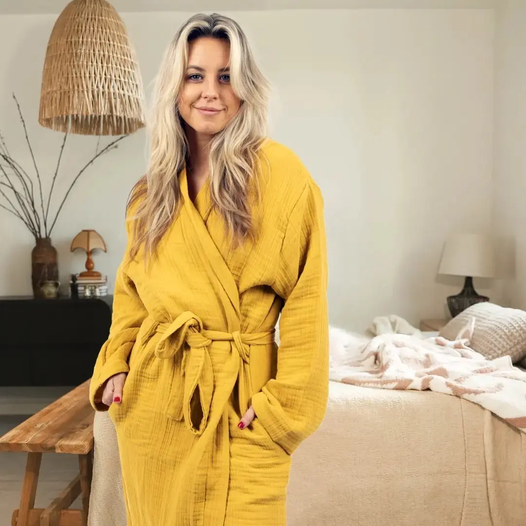 Cloudy Soft 100% Turkish Cotton Bathrobes. 4 Layer Muslin Robe Loungewear Comfort Lightweight, Womenswear. Gowns Nightwear