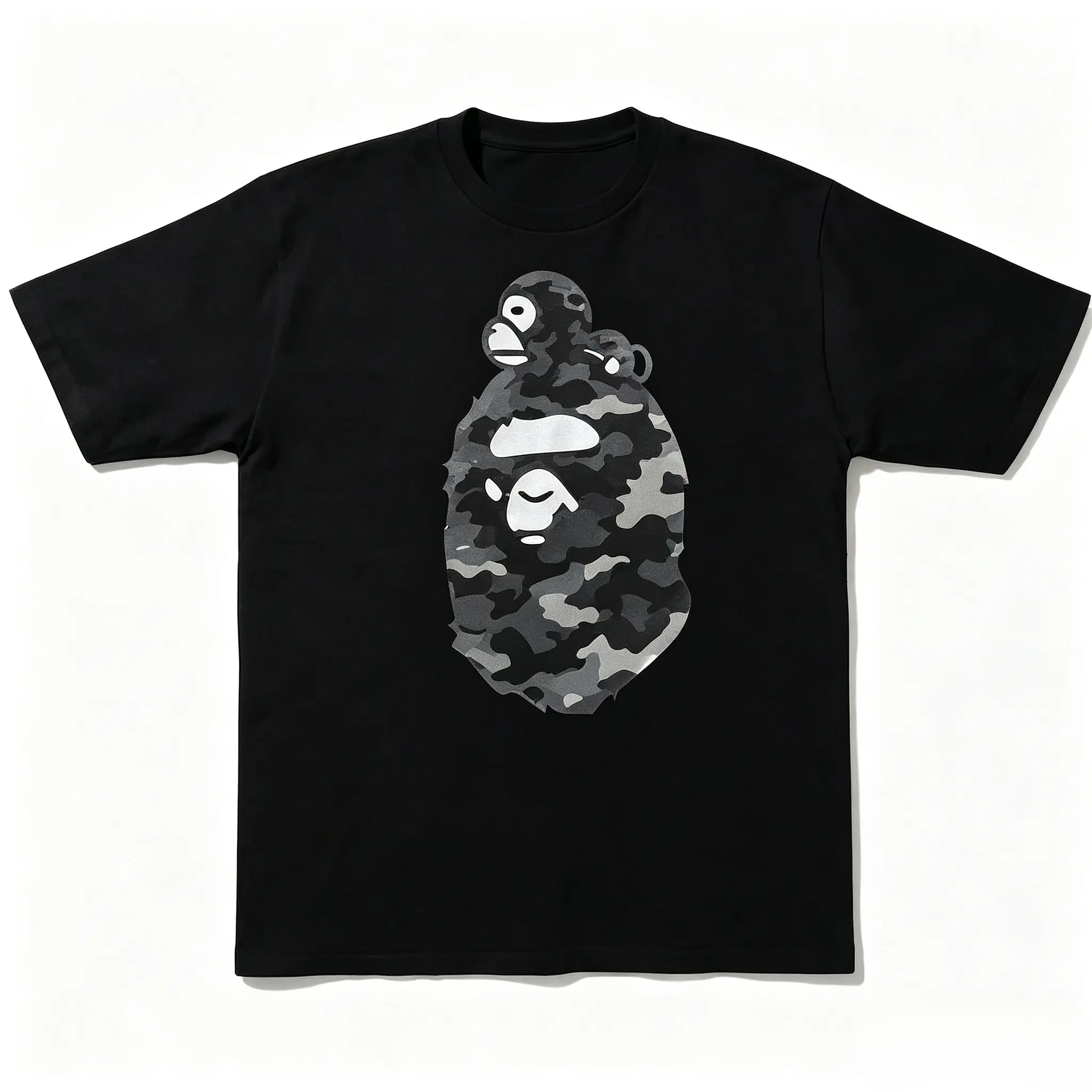 Camouflage Ape Family Graphic Short Sleeve T Shirt Men Streetwear Casual Crew Neck Basic Tee Day Fabric