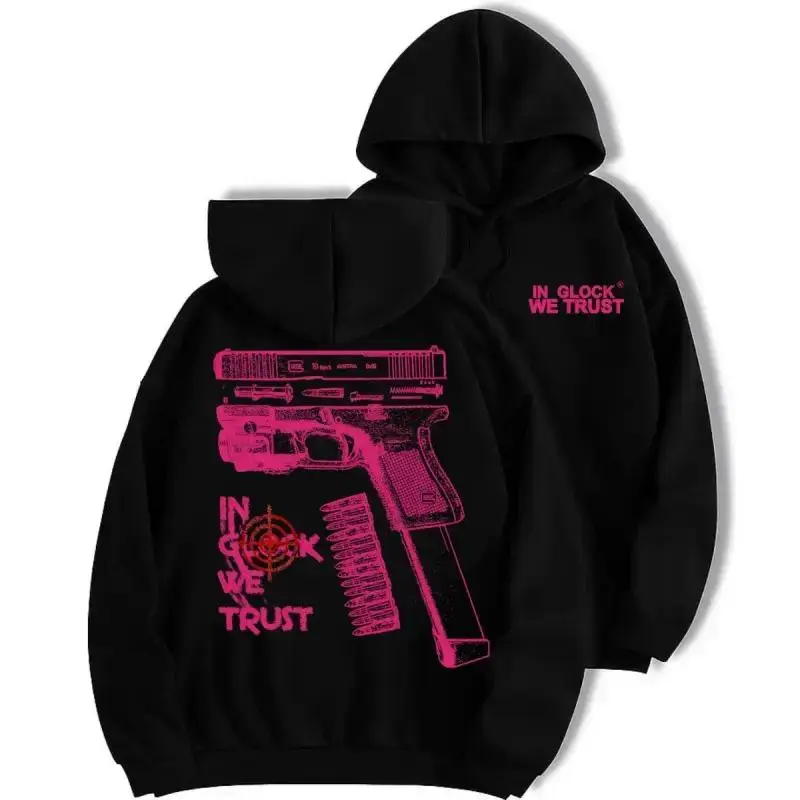 Men's Glock Graphic Print Blush Pink Hunting Hoodie - Longsleeves Tops, Standard Sizes, All Seasons Unisex Gift Option Sweatshirt