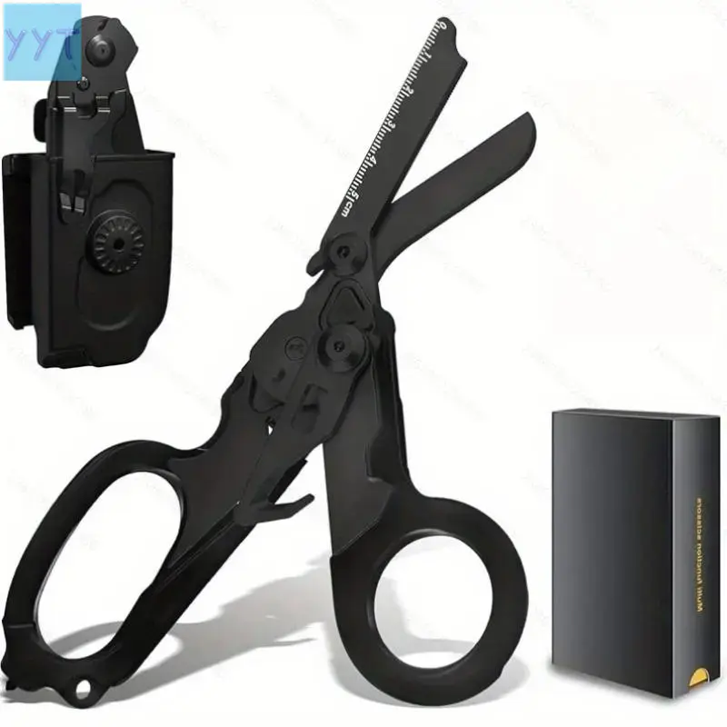 YYT1  Foldable Trauma Shears with Holster, 1pc Emergency-Response Scissors Nurses, Shears, Tactical Multi-Tool EMT Shears with Gift Box, Heavy Duty Portable Scissors, Cutting Tool