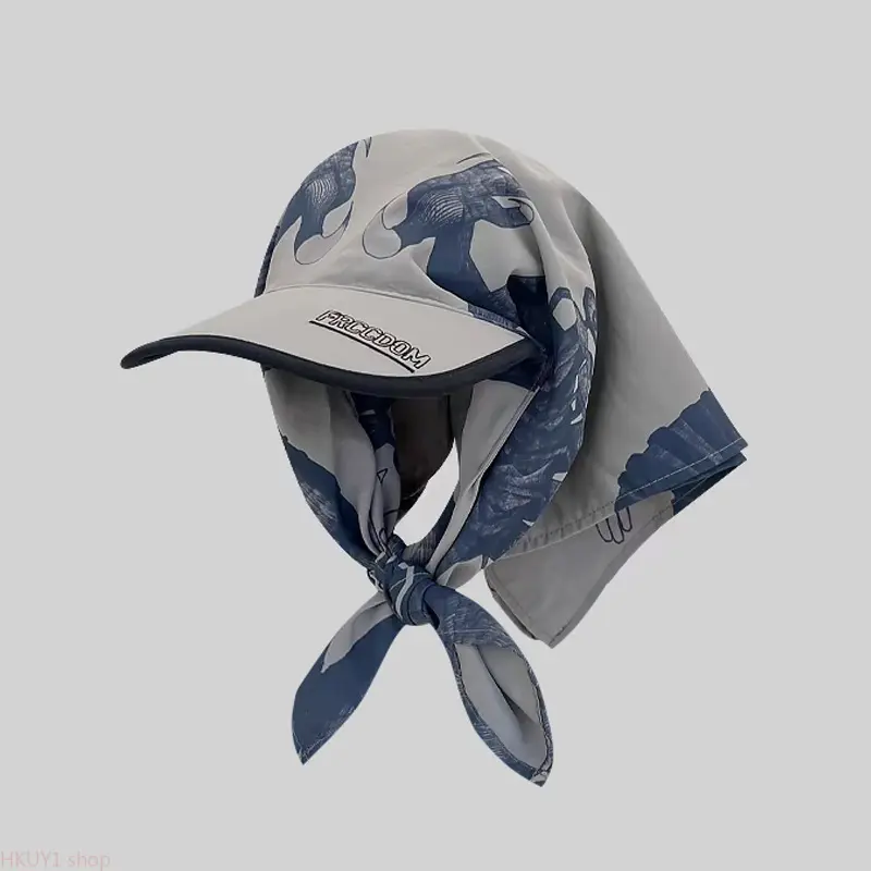 Women Men Streetwear Hip Hop Bandana Visor Headscarf Hat Sun Shade Cap Lightweight Breathable UV Protection Face Cover Adjustable Tie Back One Size Fit Most Summer Outdoor Beach Travel Daily Wear Y2K TikTok Fashion Sunscreen Headgear