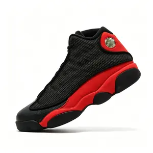 2026 Retro Black & Red High-Top Basketball Sneakers, Durable Suede Upper Shock Absorbing Outsole Casual Sports Shoes