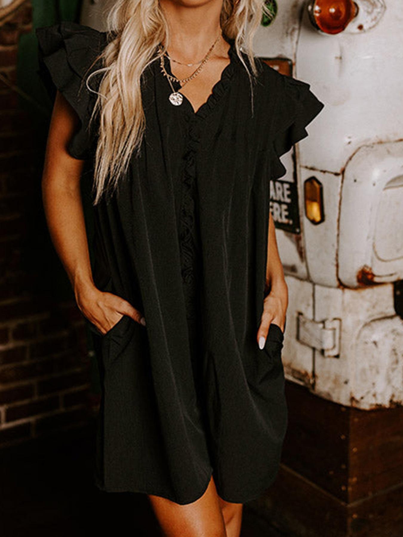 Women's Plain V Neck Dress, Casual Dress for Daily Wear, Ladies Clothes for All Seasons, Casual Everyday Wear