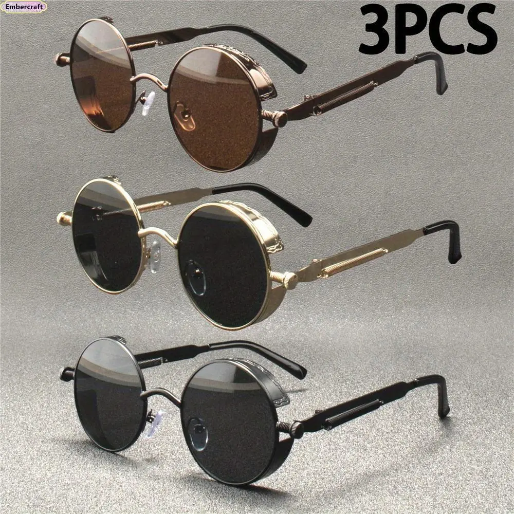 3 Pack Vintage Steampunk Sunglasses for Men Women Unisex Classic Round Metal Frame UV400 Protection Lightweight Fashion Shades for Daily Wear Travel Street Style Outdoor & Party Eyewear, Sunglasses For Women, Men's Sunglasses