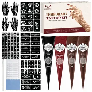 Deergirl Temporary Tattoo Cream Set, Tattoo Supplies, Includes Templates & Pens, Long-Lasting Multi-Color Tattoo Balm, Ideal for Travel & Beginners