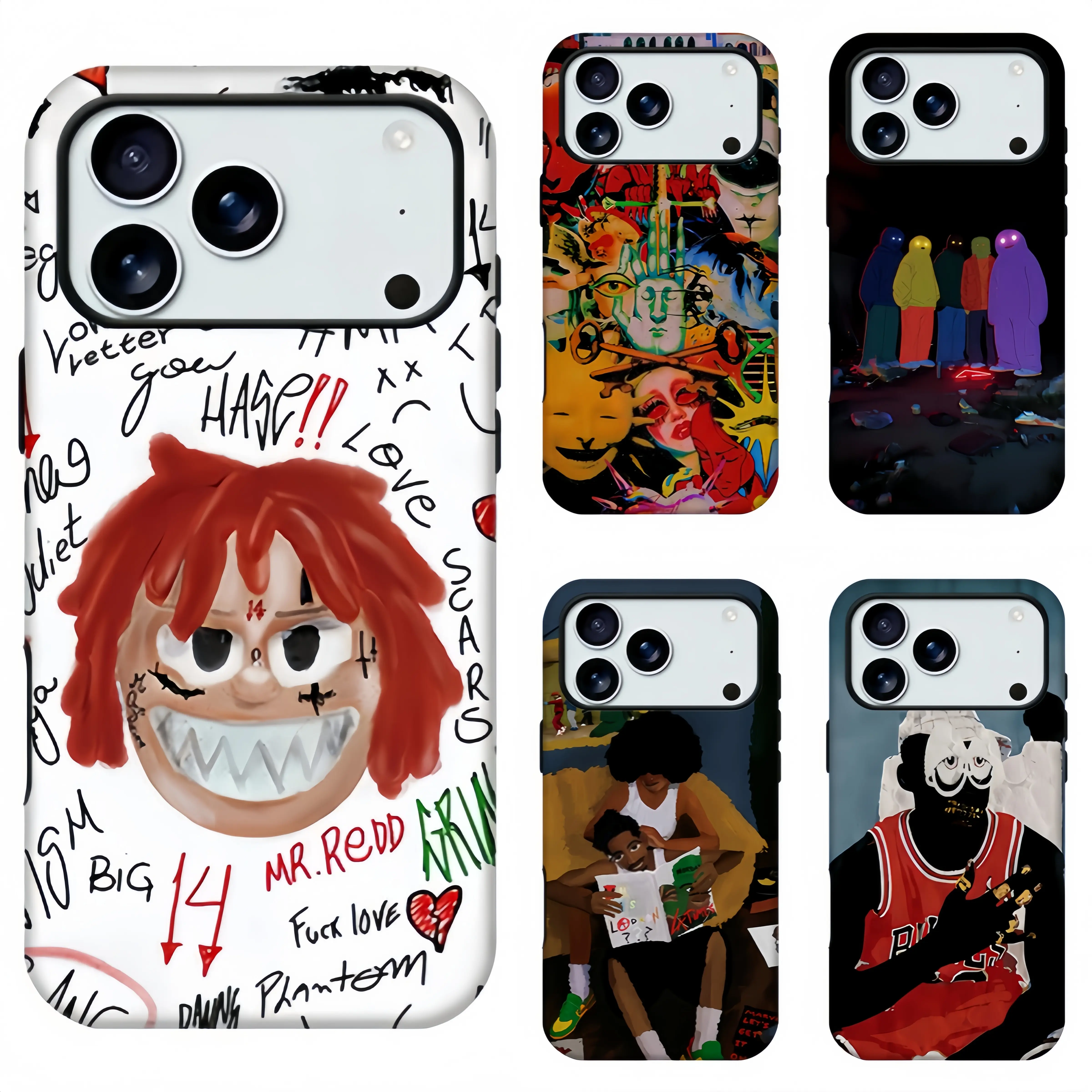 Hip Hop Trap Graffiti Street Art Phone Case,Y2K Underground Rap Urban Aesthetic Phone Shell.Mr.Redd Cartoon Mask Man Abstract Surreal Colorful Portrait Print Shockproof Protective Cover For  iPhone 11-17 Pro Max, Samsung S21-S26, Stylish Girly Gift