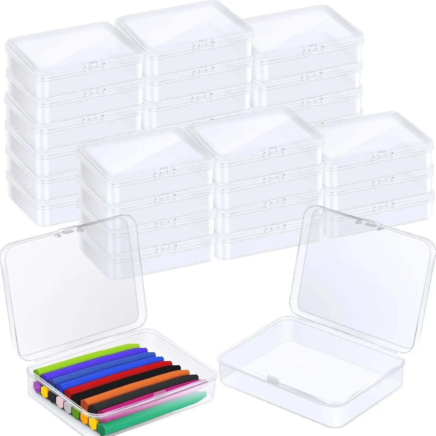 30 Pcs Clear Plastic Crayon Box with Hinged Lid Holds 24 Crayons Crayon Organizer Holder Storage Containers for Art Crafts School Classroom Supplies