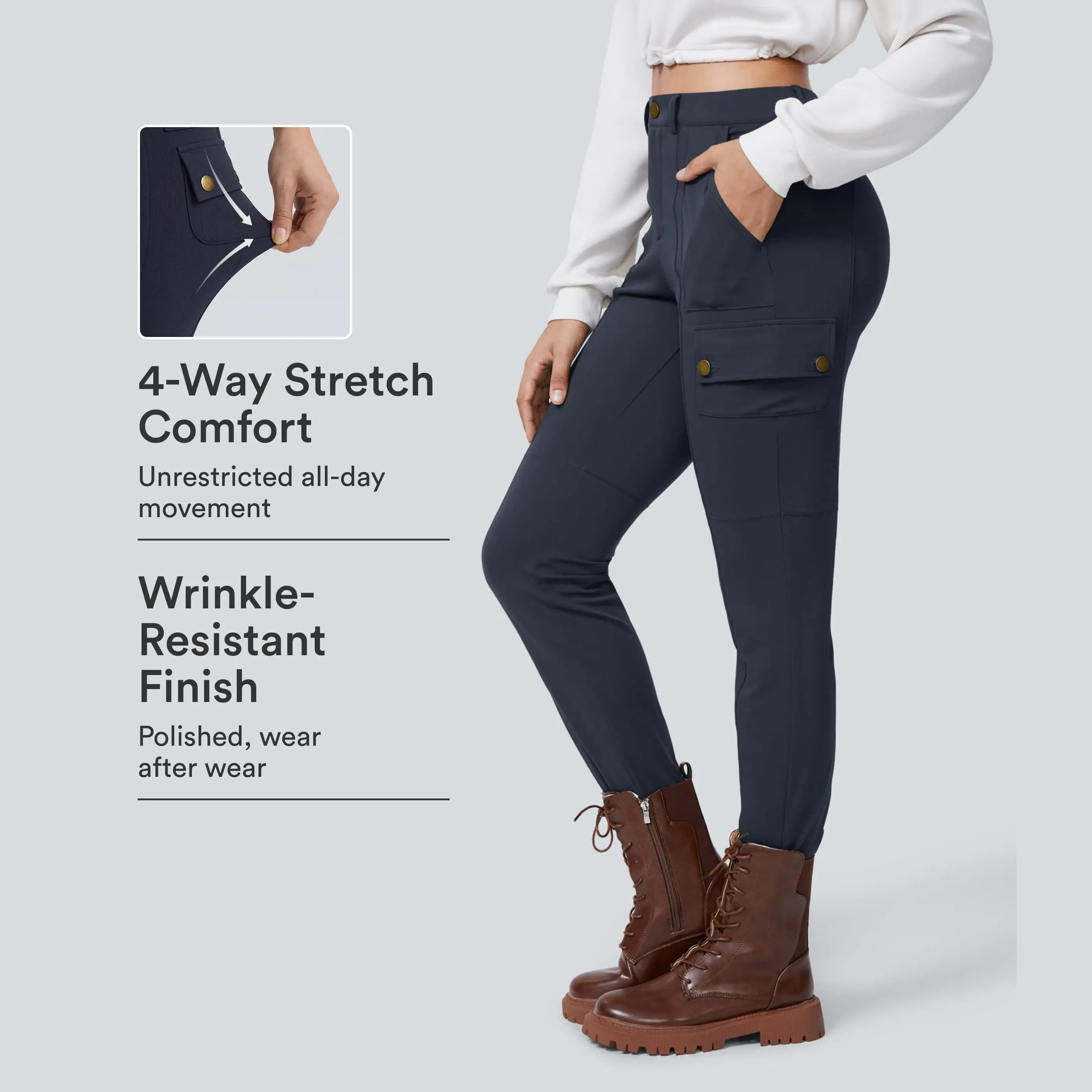 Halara DayStretch High Waisted Zipper Pockets Solid Skinny Cargo Pants