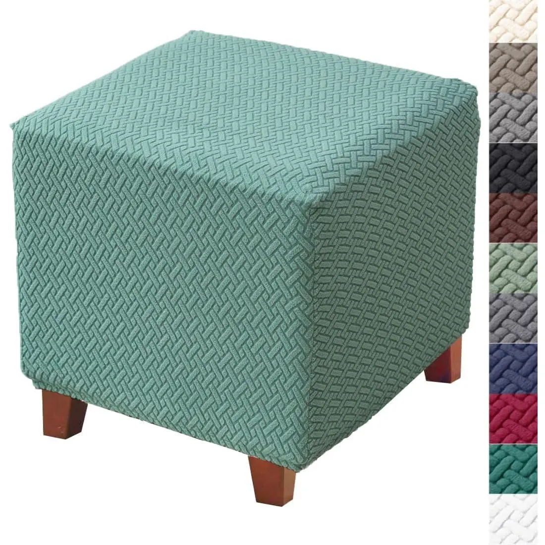 Ottoman Cover Square Stretch Square Ottoman Slipcovers Thick Folding Covers Square Footstool Protector with Elastic Bottom for Living Room S Cyan