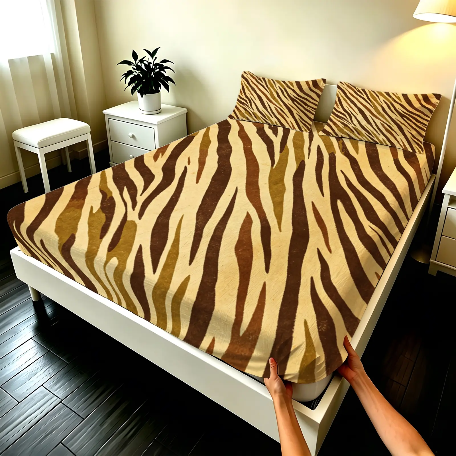 3pcs Fitted sheet Zebra Stripe Pattern Soft Microfiber Bedding Set, Bed Sheet Sets, Non Slip Deep Pocket, Wrinkle Resistant, Fade Proof, Breathable Comfortable for Bedroom Hotel Home, Twin Full Queen King Size