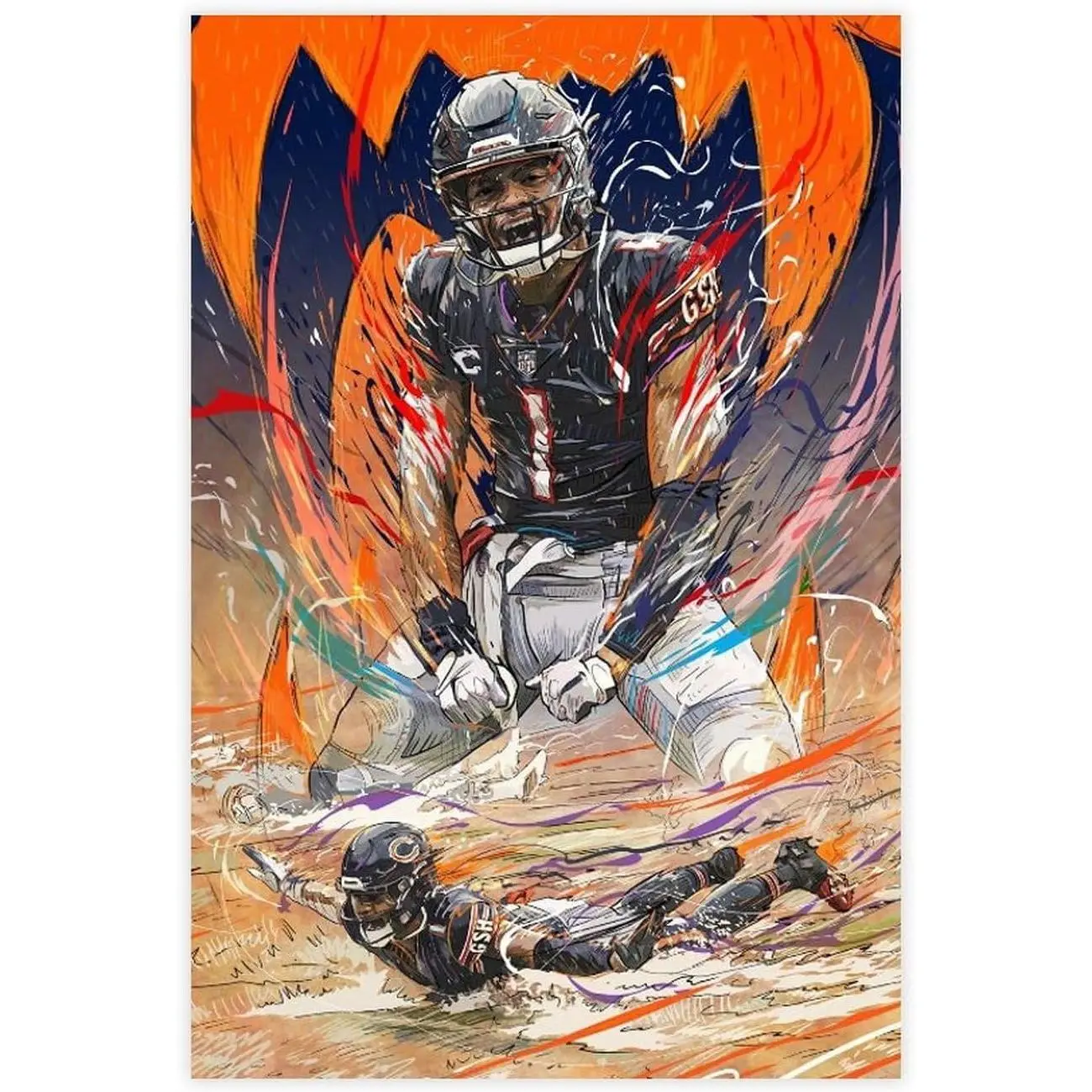 Sports Star Poster Justin Fields Canvas Art Poster |   for Living Room, Bedroom, Dorm Decor Home Office Decoration