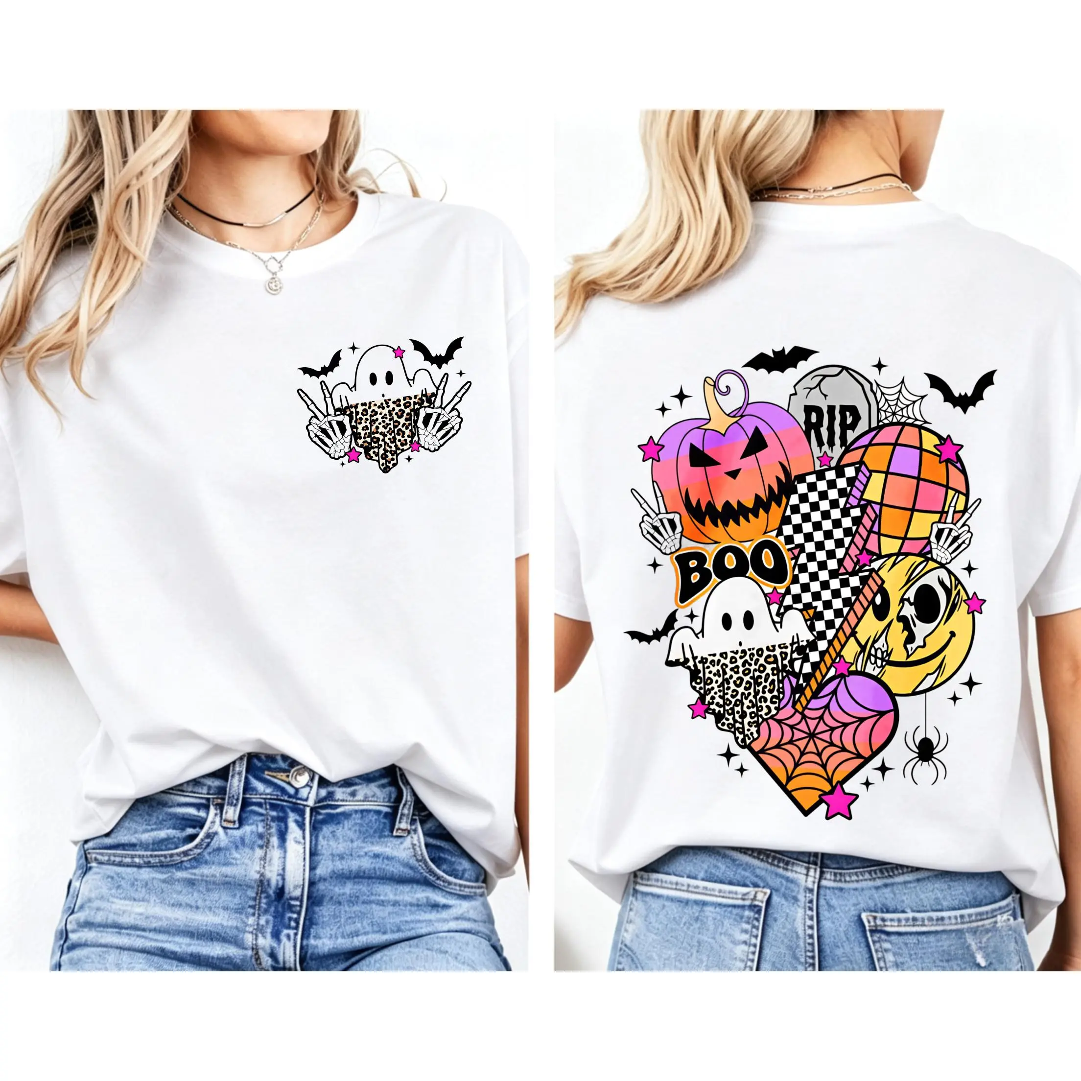 Retro Halloween T-shirt, Halloween smiley face T-shirt, Halloween T-shirt, spooky vibes T-shirt, pumpkib T-shirt