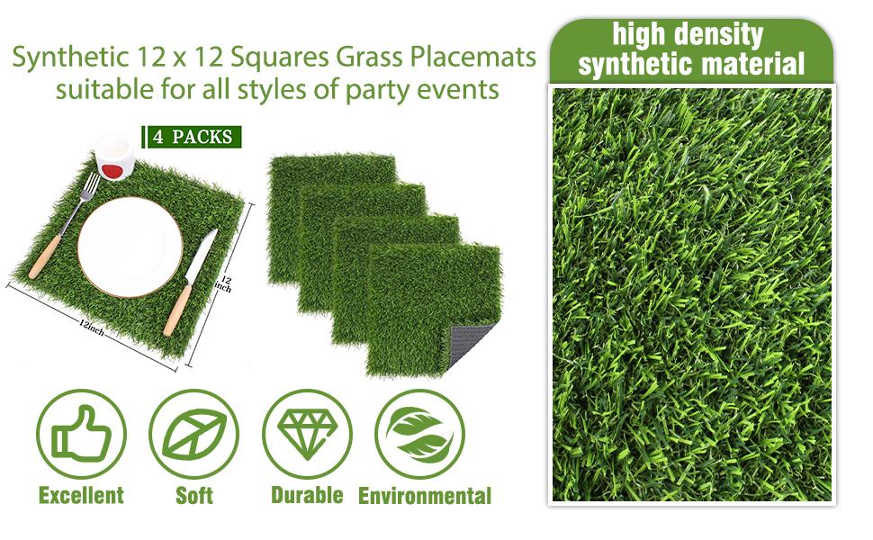 Grass Squares Placemats 4 Packs 12"x 12" Artificial Grass Turf Patch Tiles Green Grass Squares Fake Grass Mat Synthetic Grass Rug Roll Tabletop Decorations for Home Dining Christmas Table
