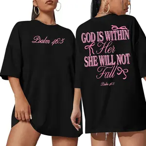 Oversized Christian Shirts for Women God is Within Her T Shirt Jesus Religious Gift Tee Bible Verse Inspirational Tops