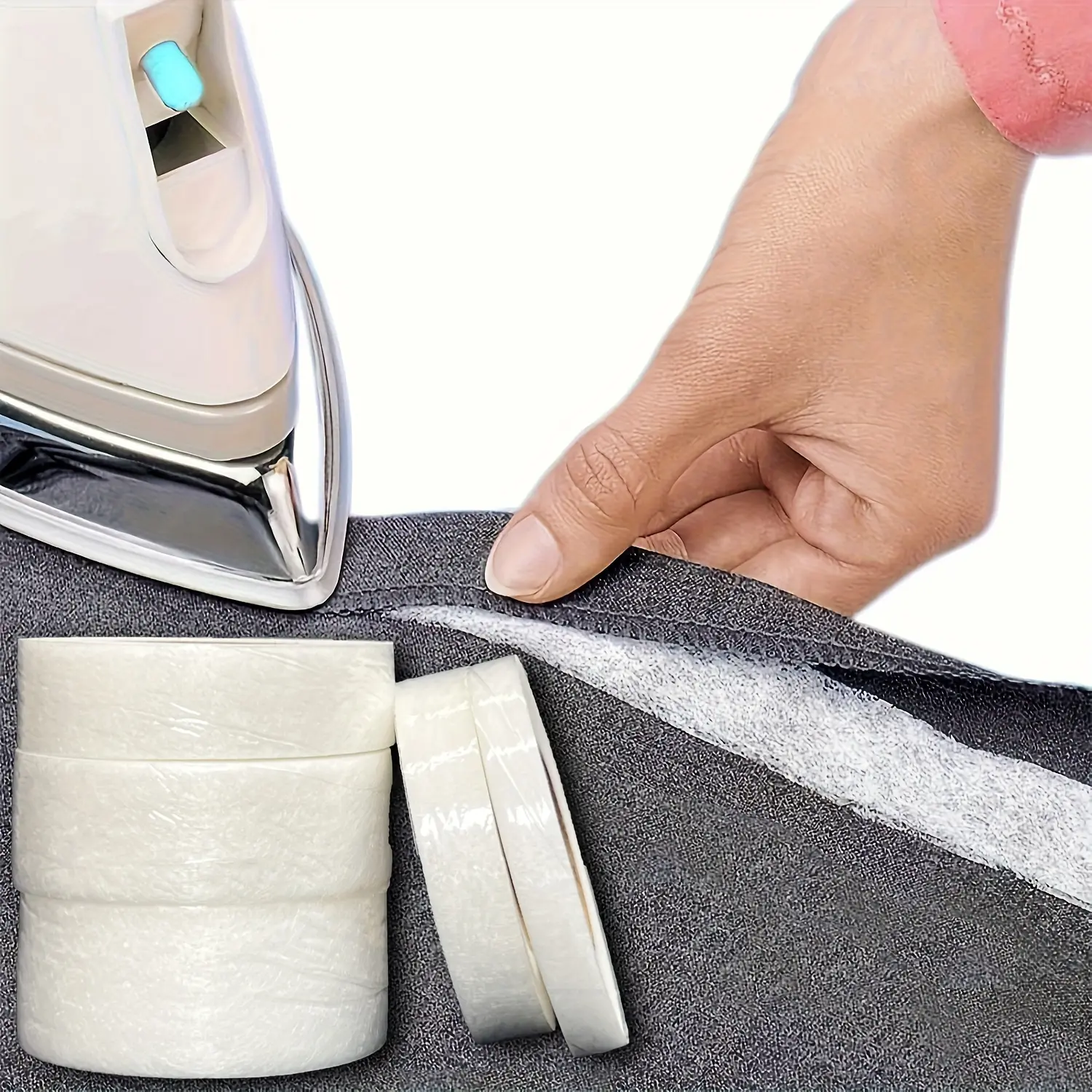 30m Meltable Edge Tape Roll, Iron-On Adhesive Tape (widths 1/1.5/2/2.5/3cm), for Pants, Clothes, Curtains, Crafts -, Non-Waterproof, No Sewing Needed