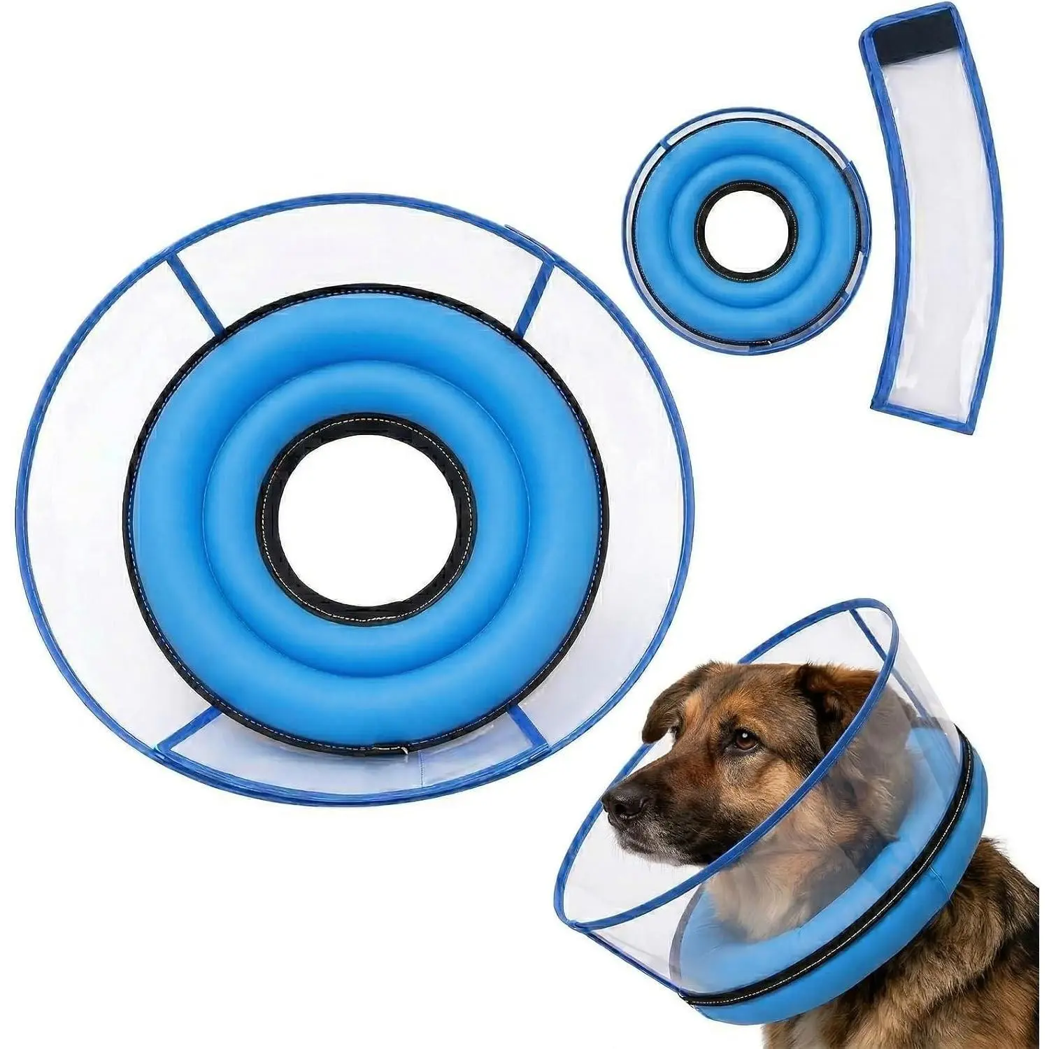 2-in-1 Soft Inflatable Dog Cone Collar Alternative with Enhanced Anti-Licking Guard Shield, Dog Collar After Surgery, Adjustable Recovery Cones for Large Medium Small Dogs and Cats(Blue, L)