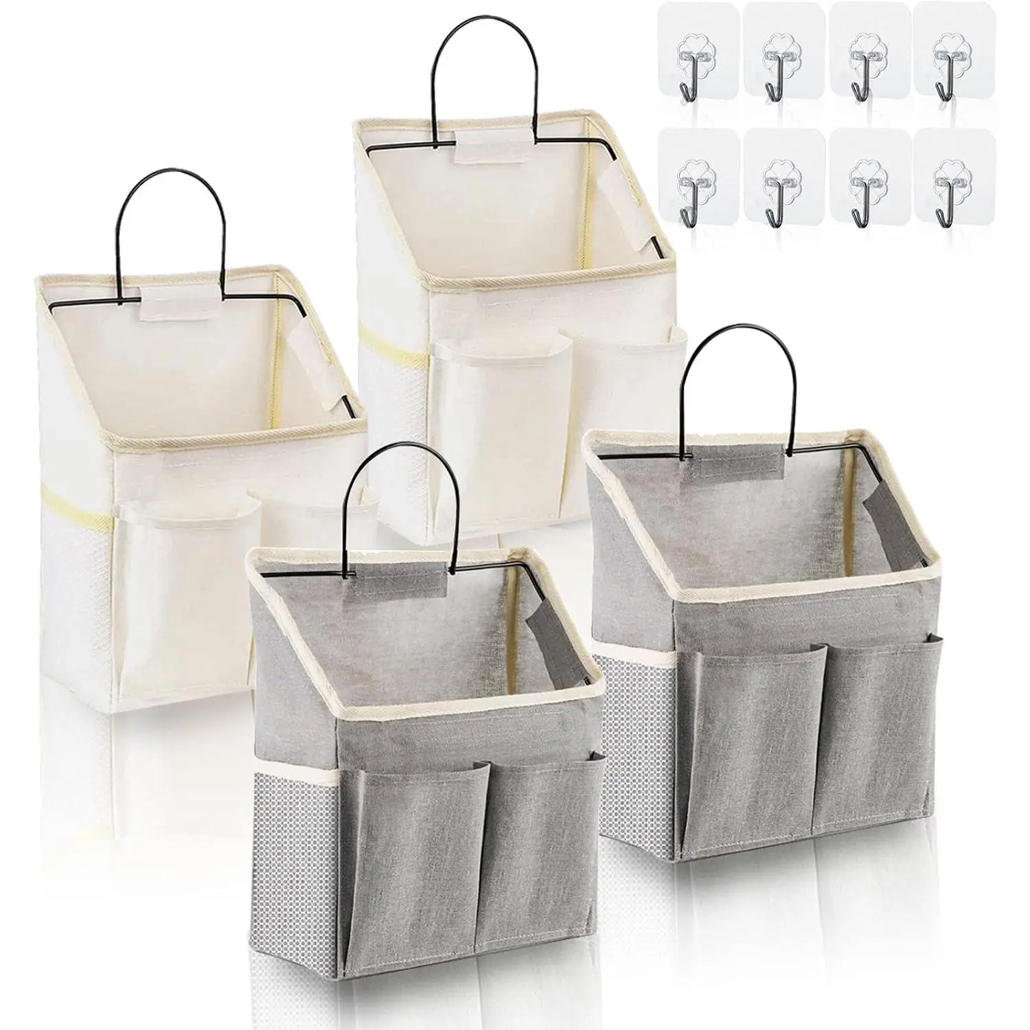 Wall  Storage Bag 4 count Fabric Closet Organizer Pockets |  Organizer, With 8 count Sticky Hooks, Bathroom Dormitory Office Rv Storage, Wall Mount Space Saving Cloth Pouch