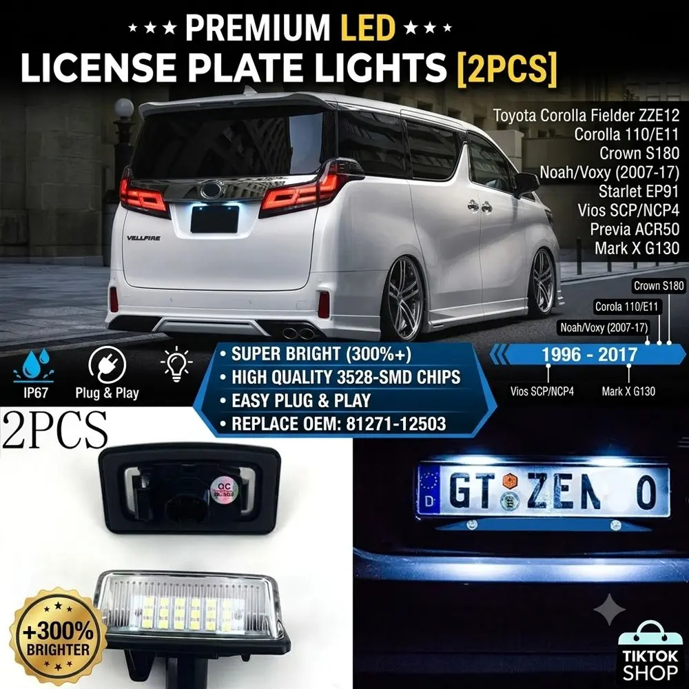 💡🚗2Pcs Super Bright LED License Plate Light for Toyota Crown S180 Noah Voxy Corolla Previa Vios | +300% Brightness 18-SMD Error Free | IP67 Waterproof Plug & Play Car Upgrade Accessories Car Led Lights