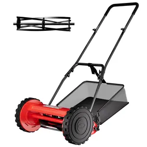 16 Inch 5-Blade Hand Push Reel Lawn Mower, Manual Grass Cutter with Adjustable Cutting Height and Detachable Grass Catcher, Perfect for Small & Medium Residential Lawns
