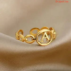 Retro Open Adjustable Alphabet Ring With 26 Letter Options, Unisex Personalized Finger Jewelry For Daily Outfit Matching