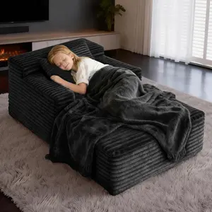 Small Chaise Lounges,Compressed Modular Chaise Lounge Sofa, Striped Corduroy Memory Foam Daybed, Single Lazy Floor Couch for Living Room Bedroom