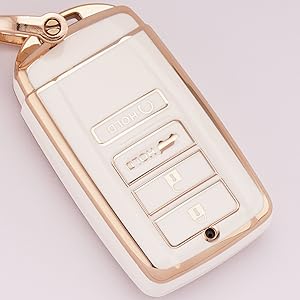 for Acura Keychain Bling Gold White Key Fob Cover Soft TPU Full Protection Smart Key Fob Case Fit for Acura CDX RDX RLX TLX TLX-L ILX NSX 4 Buttons Remote Smart Key Protector (R-ACU-W)