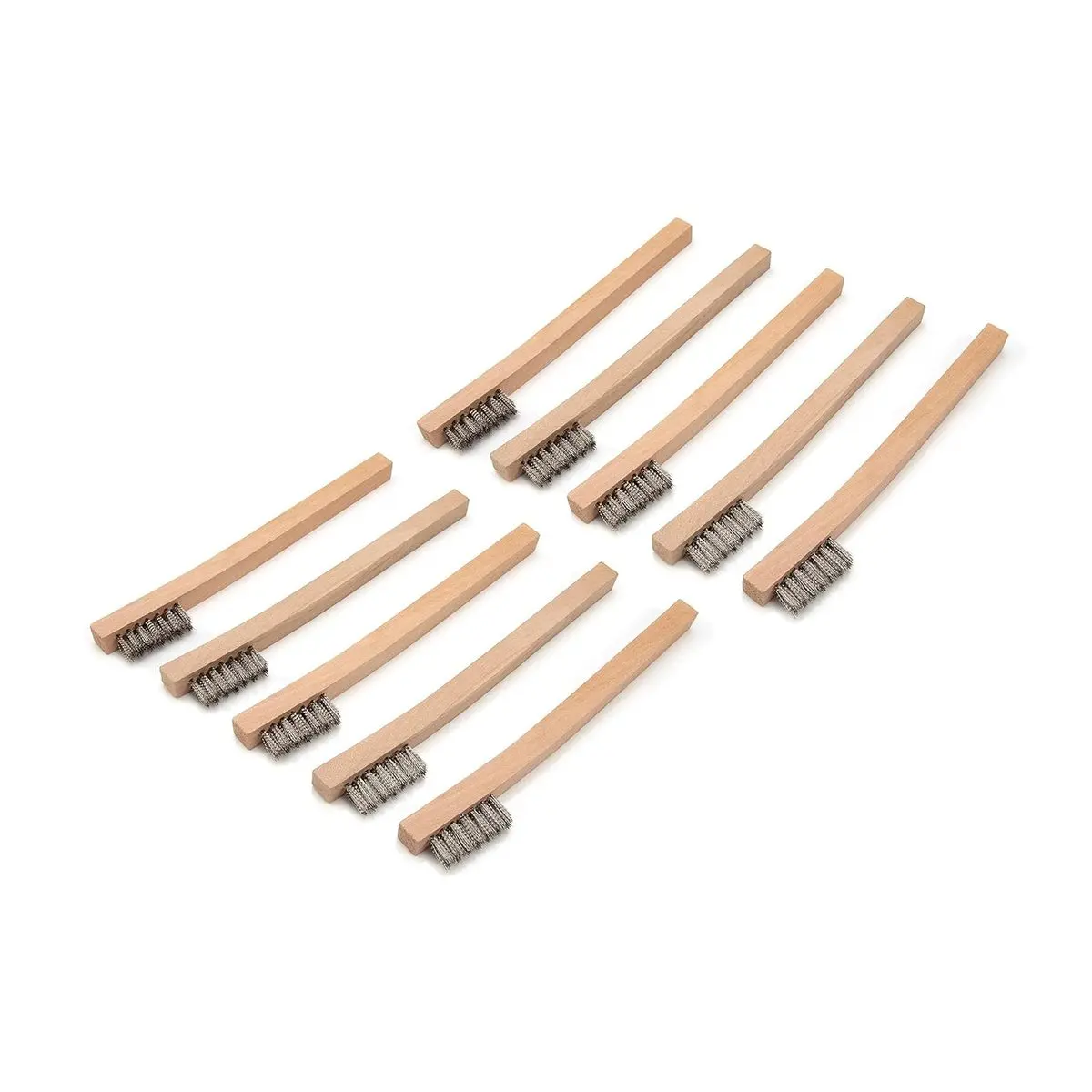 Stainless Steel Wire Brush 1200-BRISTLE Count, for Mechanics and Painters, Removes Rust and Paint from Metals, Wood Handle, 10 Pack