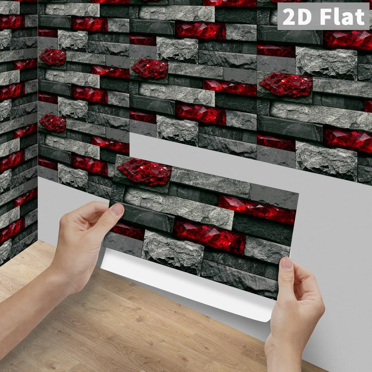 6/12/24/48PCS FG Crystal PVC Peel & Stick Tiles, Vintage Grey Black Wine Red Crystal Culture Stone Long Strip Backsplash, Waterproof Oil-Proof Self-Adhesive Rectangle Decals For Kitchen, Bathroom, Old Tiles & Wood Panels Home Decor