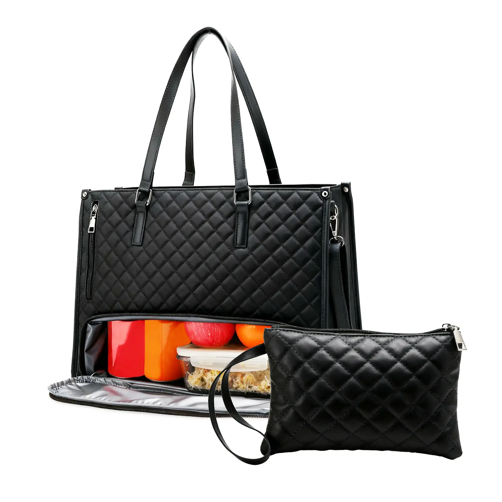 Insulated Lunch Compartment Laptop Tote for Women – 15.6'' PU Leather Work Briefcase with Wristlet Pouch, Ideal for Office, College, Casual Use – 42*28*30cm