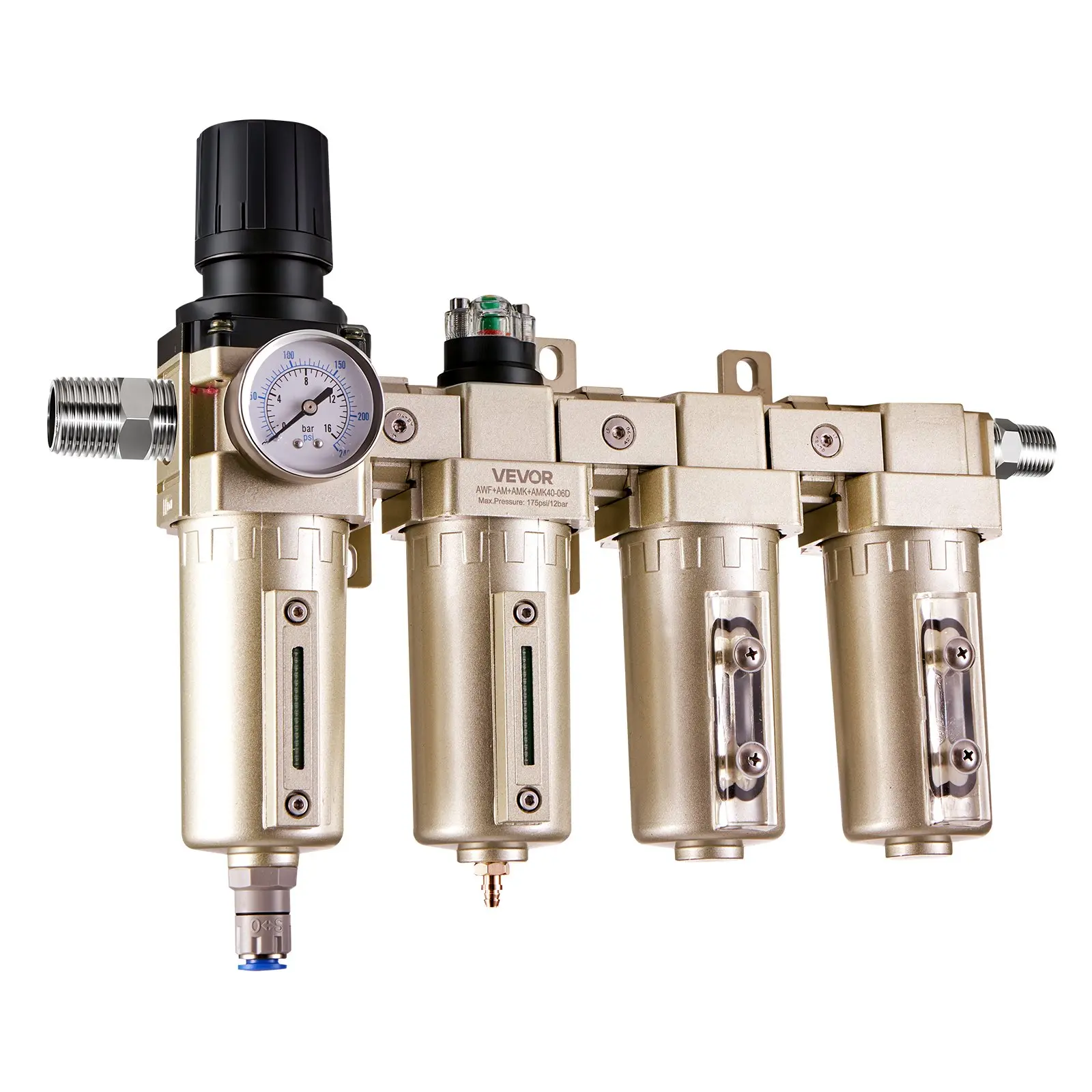 【DealsForYouDays】VEVOR Threaded Air Compressor Filter Regulator, 3/4" NPT Multi-Stage Air Drying System with 4-Stage 5, 0.3, 0.1 Micron Filters & Double Desiccant Dryer, Auto Drain Water Separator (175PSI Max), Auto Repair Tools