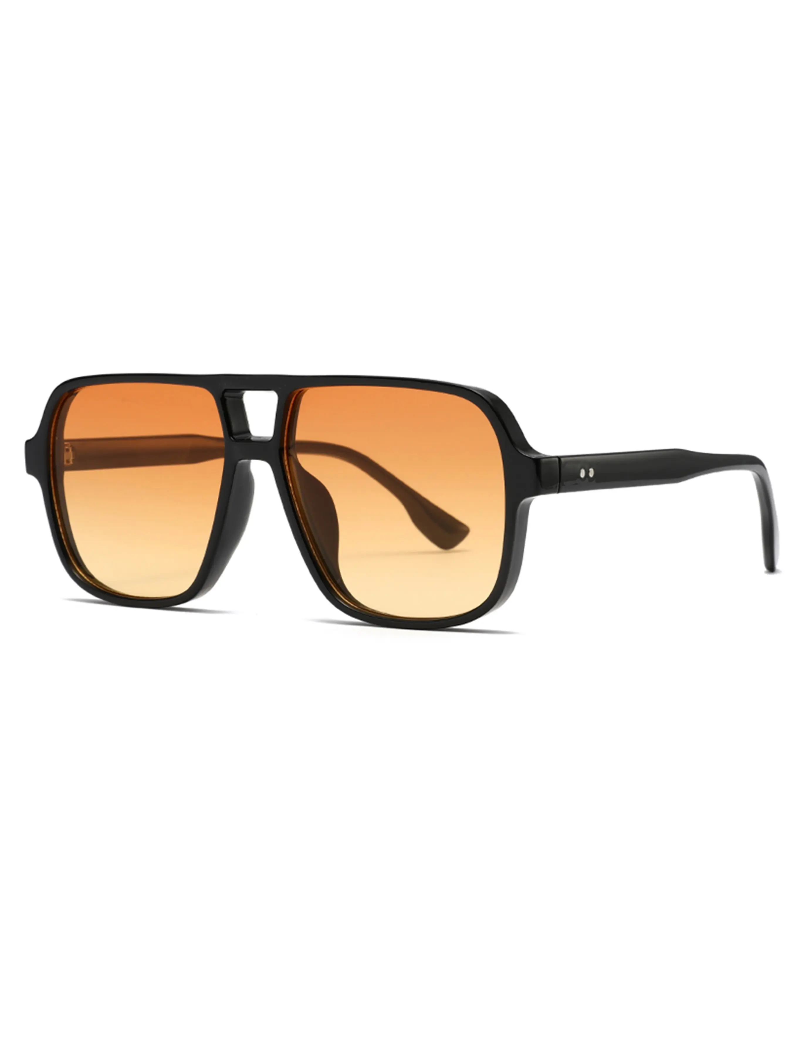 Retro Square Double Bridge Pilot Sunglasses, Lightweight TR90 Frame Gradient Tint Lenses UV400 Sun Glasses Casual Travel Outdoor Shades Unisex