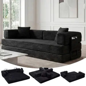 5-in-1 Convertible Corduroy Sofa Bed - 80.7in Folding Living Room Couch with Storage Pocket, 4 Adjustable Frames, 2 Pillows, Space-Saving, No Assembly Needed - Ideal for Apartment, Dorm